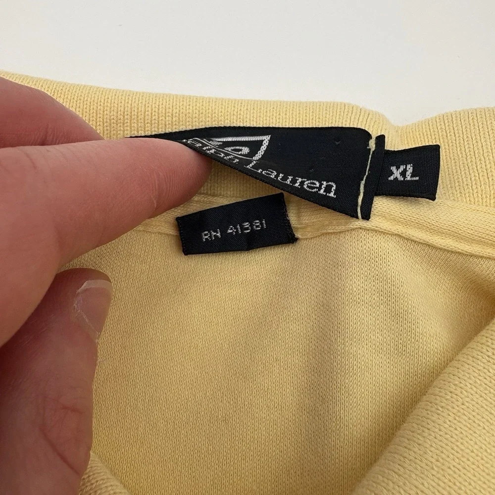 Vintage Polo Ralph Lauren Shirt XL Made in USA Yellow Blue Pony 90s Cotton